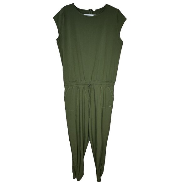 Albion Womens Jumpsuit Size Large Sage Green Short Sleeve Tapered Leg Pockets - Picture 1 of 12